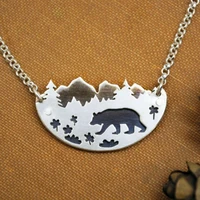 forest necklace silver color pine bear landscape pendant necklace ladies women line up bohemia jewelry