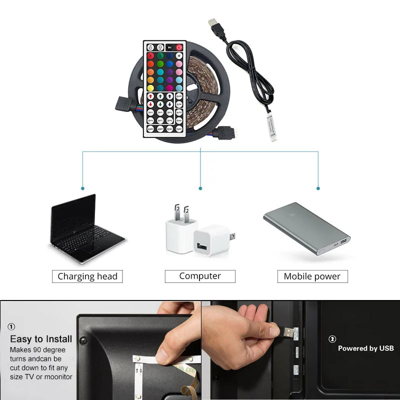 Светодиодный светильник RGB USB не водонепроницаемый DC5V 5050 SMD светодиодный с