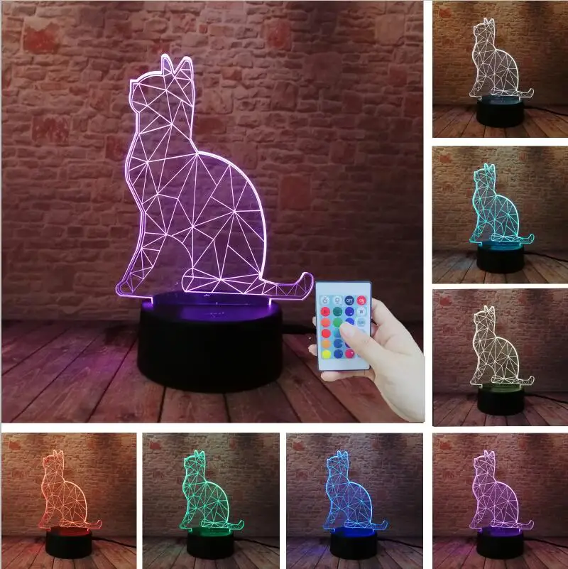 Милый 3D уютный лежащий светодиодный светильник для отдыха с кошкой, ночник USB Touch, 7 цветов, светильник для детской спальни, детские рождественские вечерние лампы, подарки - Испускаемый цвет: Controller 7 Color