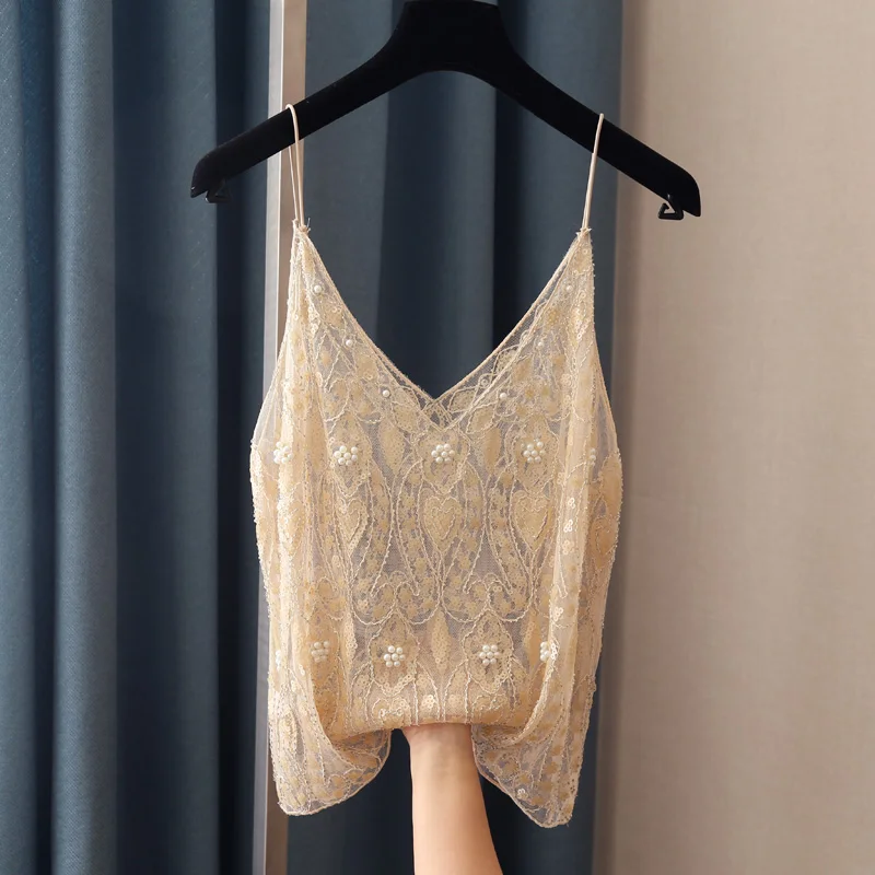 

2021 Fashion Women Bead Work Camis Femme Lady Sexy Club Camisole Bling Bling Shiny Women Sequined Tanks Top