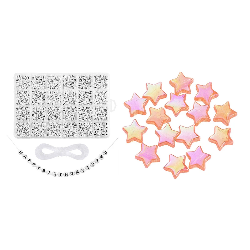 

2 комплекта ручной работы из бисера: 1 комплект 10 мм пятиконечная звезда Бусы Оранжевый и 1 комплект A-Z акриловые серебряные украшения в виде ...