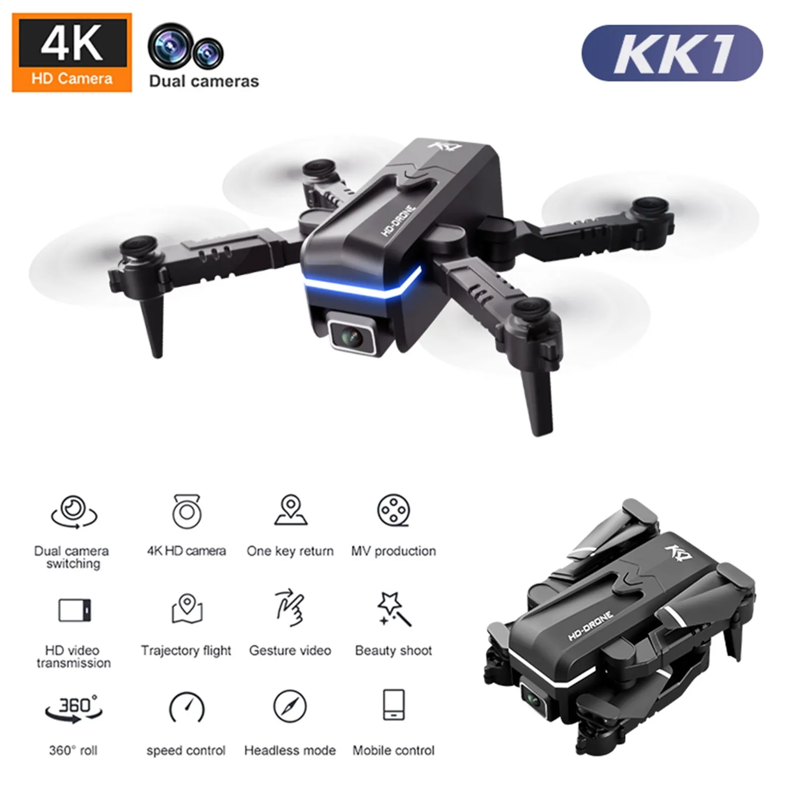 Новинка 2022 минидрон KK1 4k профессиональный Дрон с одной двойной камерой Wi-Fi Fpv