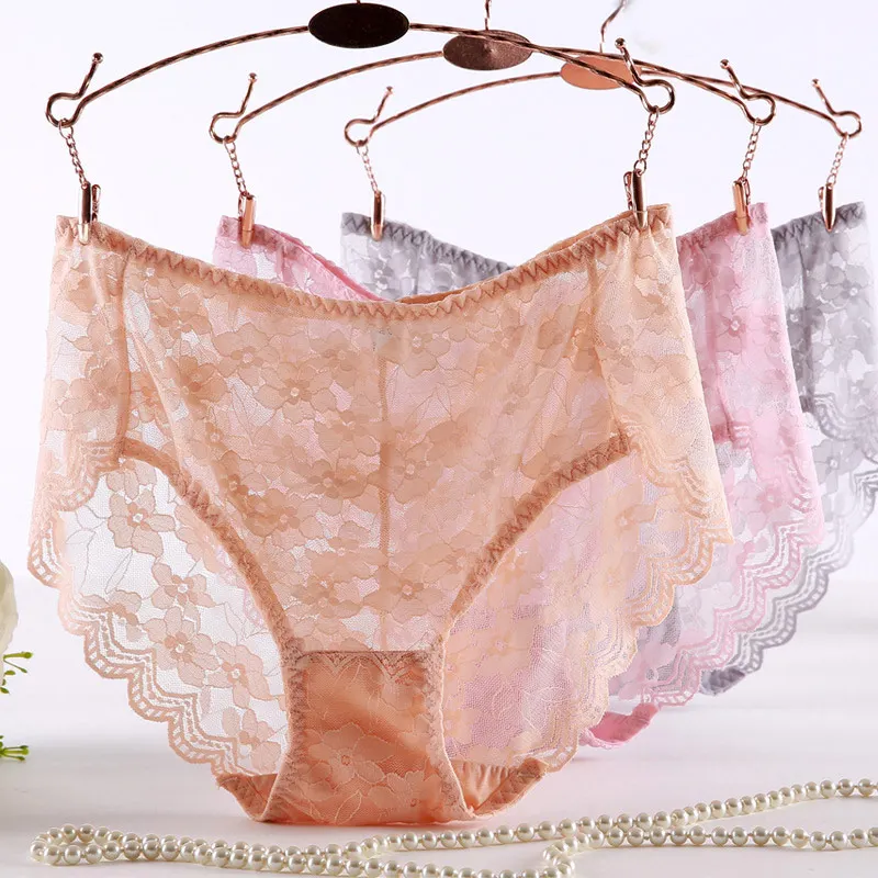 Women Full Lace Panties Sexy Transparent Briefs Plus Size Seamless Underwear Soft Comfortable XL-3XL Big Lingerie 60-100kg | Женская