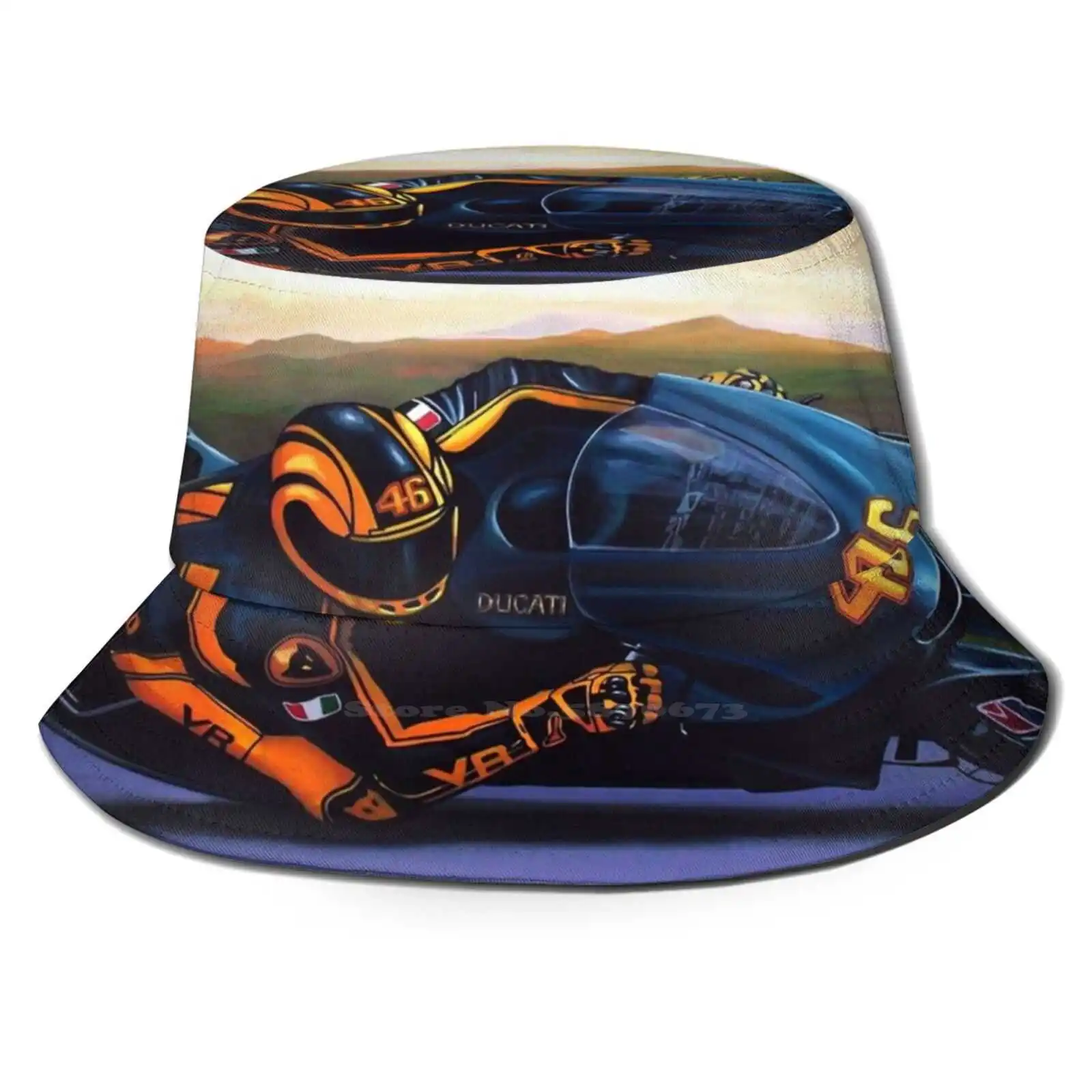 

On Painting Flat Top Breathable Bucket Hats Sport Sports On The Motorcycle Racer Motorcyling Motorraces Grand Prix No 4 6 Motor