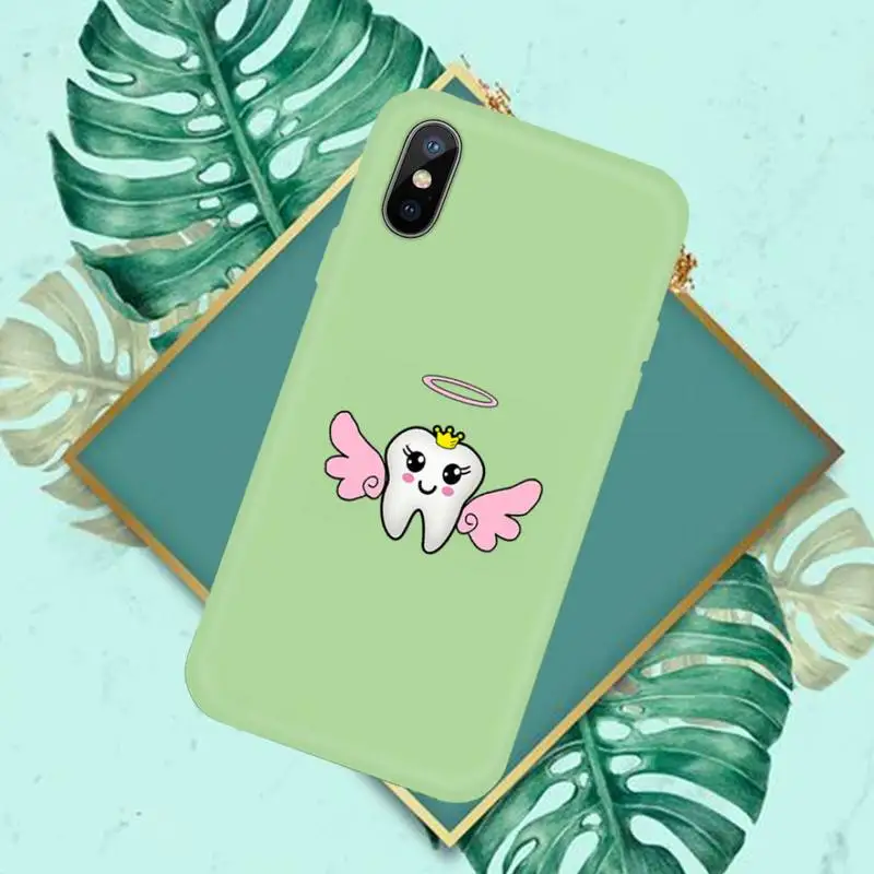 

Funny Cartoon Dentist Dental Crowned Teeth Phone Case Candy Color for iPhone 6 7 8 11 12 s mini pro X XS XR MAX Plus