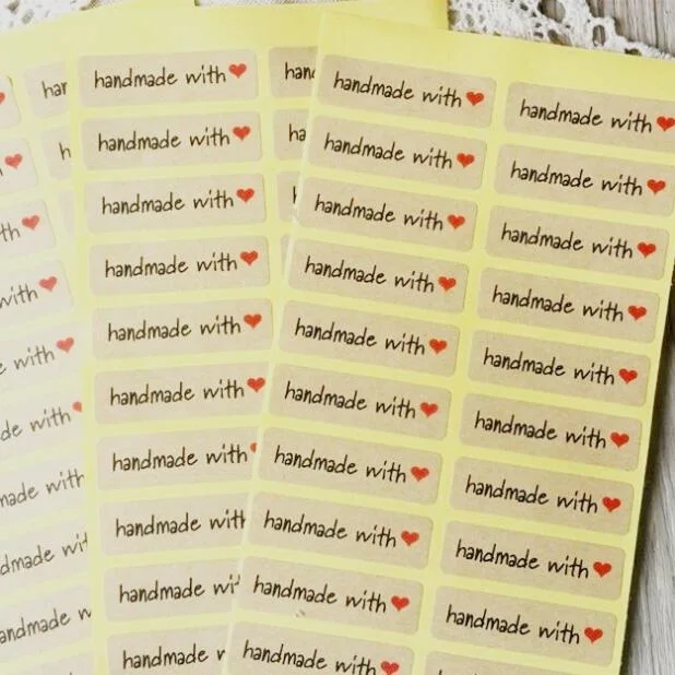 

1000pcs/lot "Hand made with heart"kraft paper package seal stickers for handmade products DIY label/office school supplies