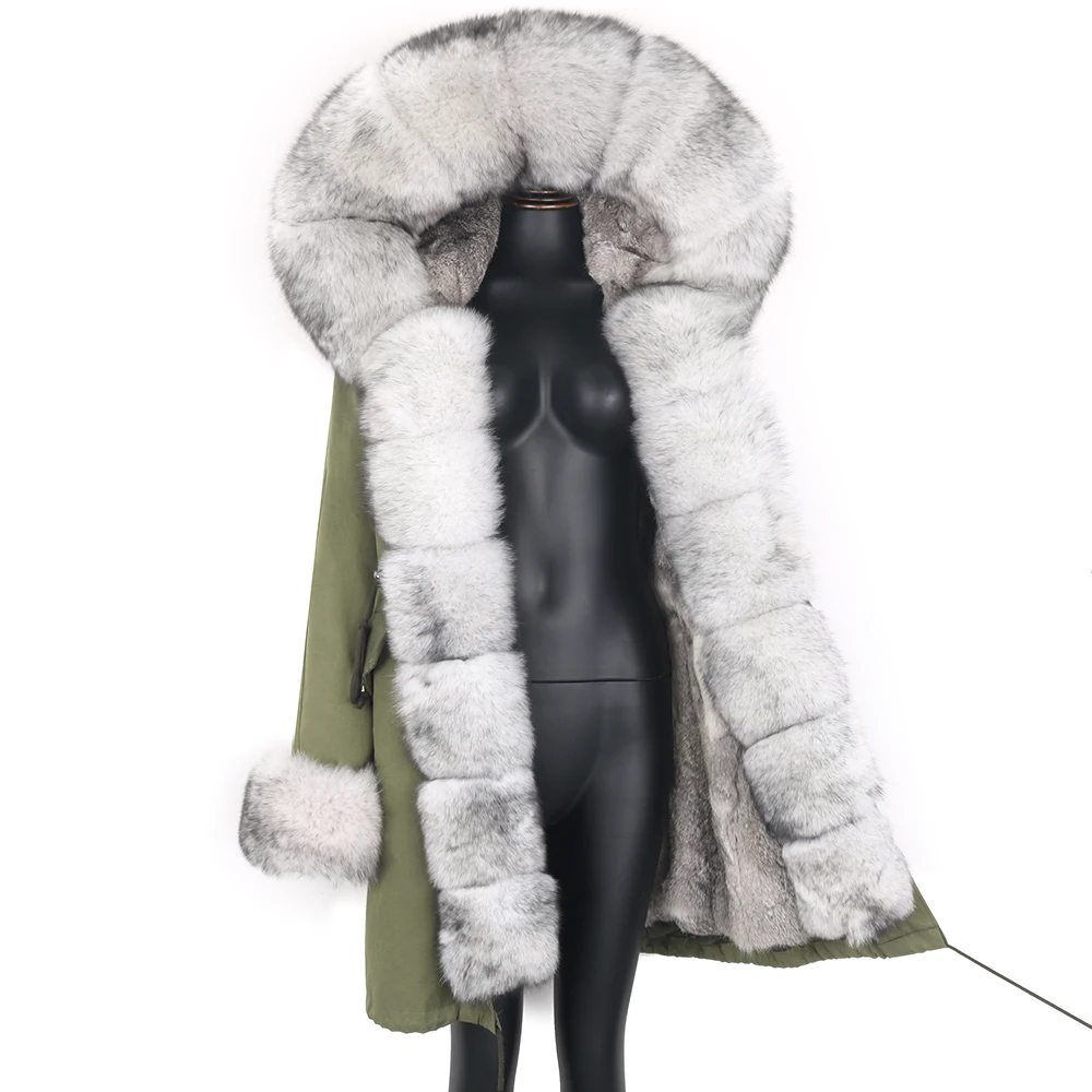 2022 Women Fashion Winter Jacket  Real Fur Coat Natural Real Fox Fur Collar Warm Big Fur Outerwear Detachable Long Parka