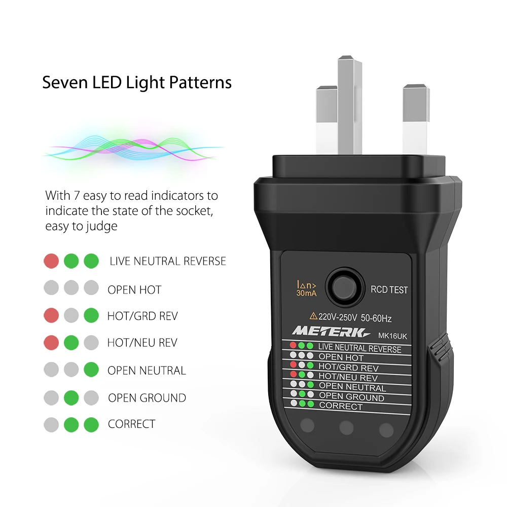 Meterk RCD тестер электрической розетки автоматический нейтральный живой