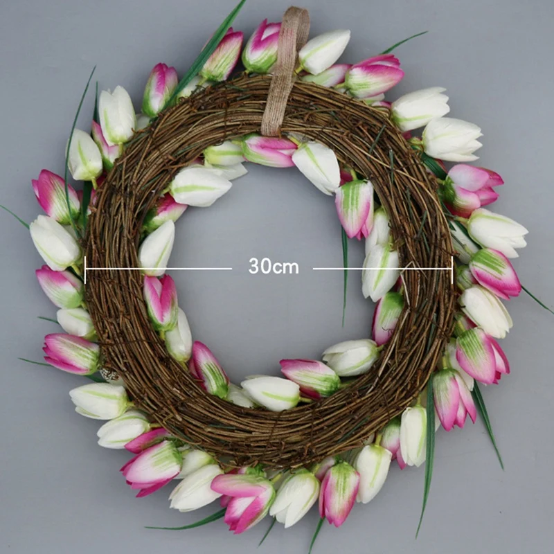 

Artificial Tulip Wreath Springtime Wreath for Front Door Window Wall Party Wedding Valentines Day Hanging Decorations