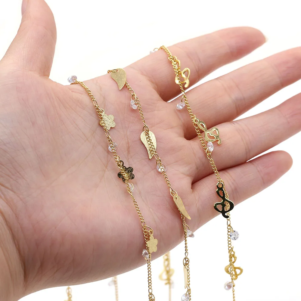 

1 Meter Handmade Gold Wire Copper Chain Leaf-shaped Beads Chains for Jewelry Making DIY Necklace Bracelet Anklet Accessories