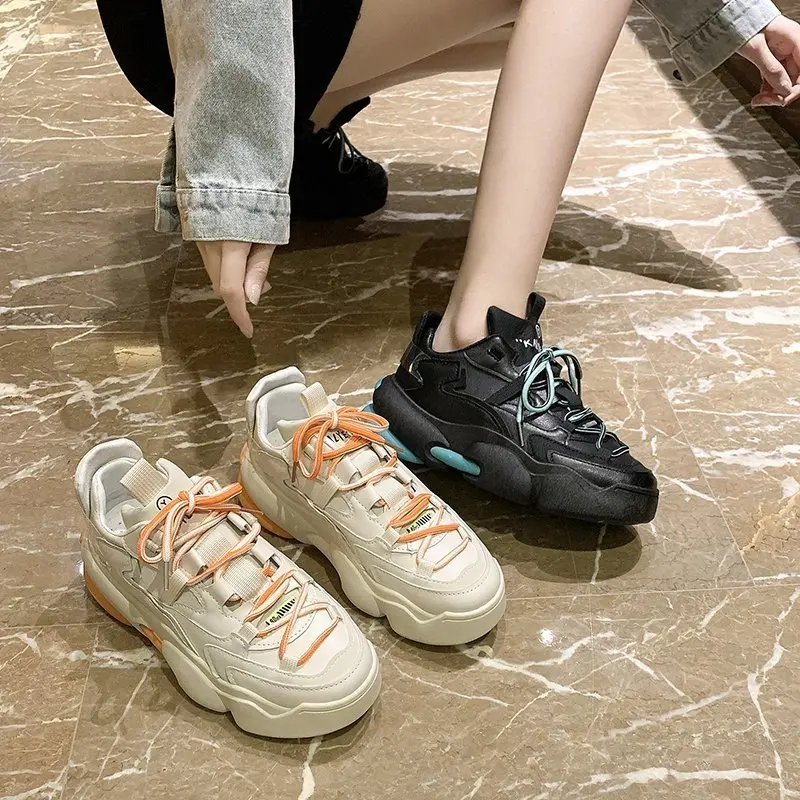 

2021 Spring Autumn New Daddy Shoes Women's Comfortable Platform Sneakers Fashion Lace-Up Casual Shoes Women Zapatillas Mujer
