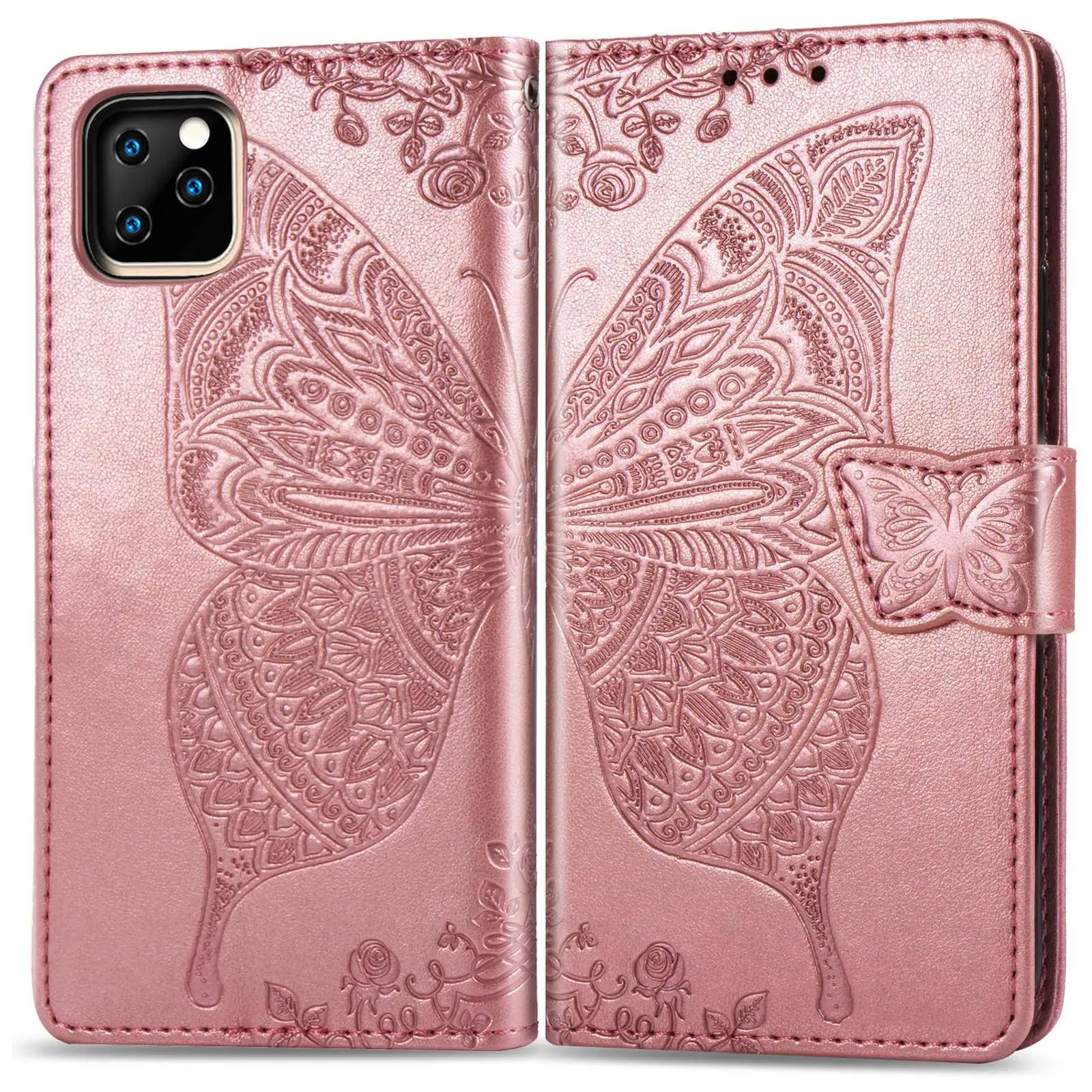 

Кожаный флип-чехол с бабочкой, многофункциональный для iPhone 6 7 8 Plus 11 12 Mini Pro X XS XR, однотонный защитный чехол