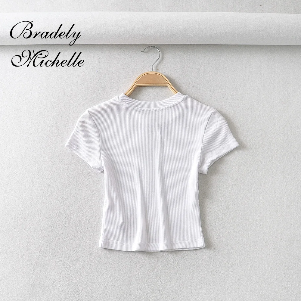 BRADELY MICHELLE летняя сексуальная женская футболка с круглым вырезом и коротким