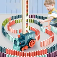 kids electric domino train car set soundlight automatic laying dominoes brick blocks game educational diy montessori toy gift