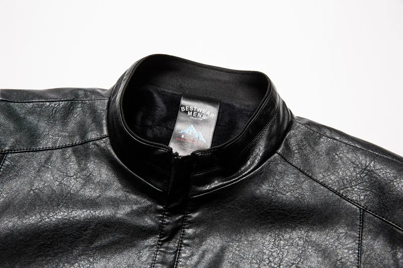 Зимняя мужская кожаная куртка дизайнерское пальто со стоячим воротником мужское