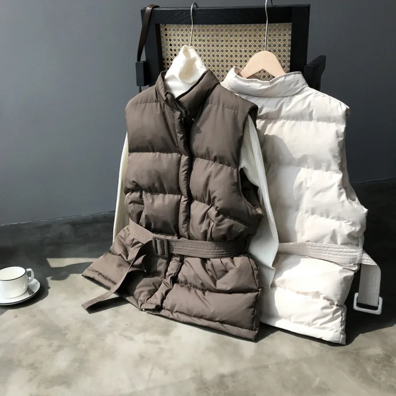 

Warm Sleeveless Parka Vests 2019 Cotton Down Jackets Heating Vest Women Winter Wrap-and-tie Waistcoat Female Gilet