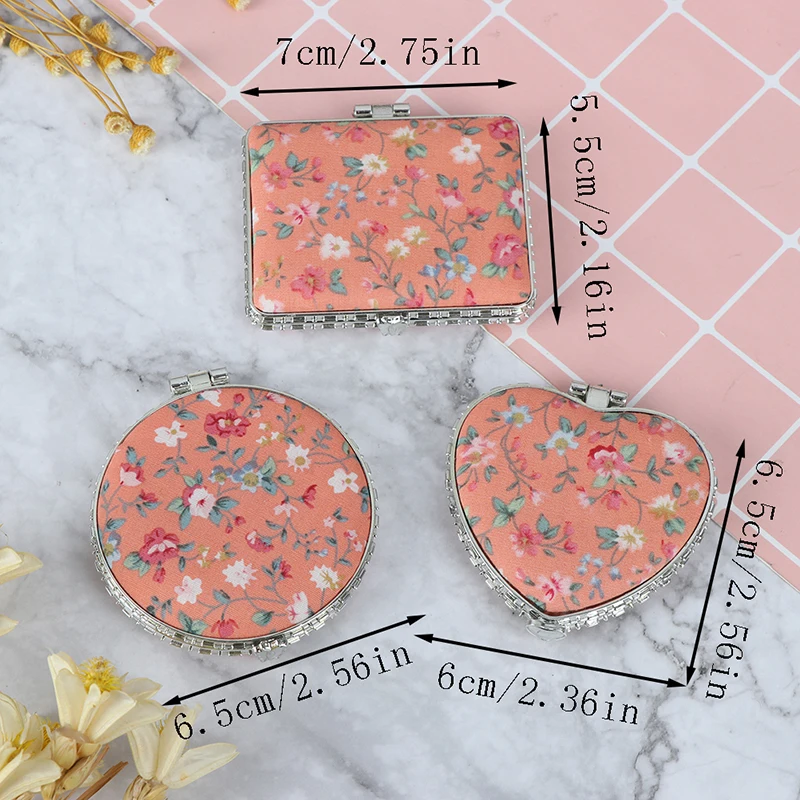 

1pc Mini Makeup Compact Pocket Floral Mirror Portable Two-side Folding Make Up Mirror Women Vintage Cosmetic Mirrors For Gift