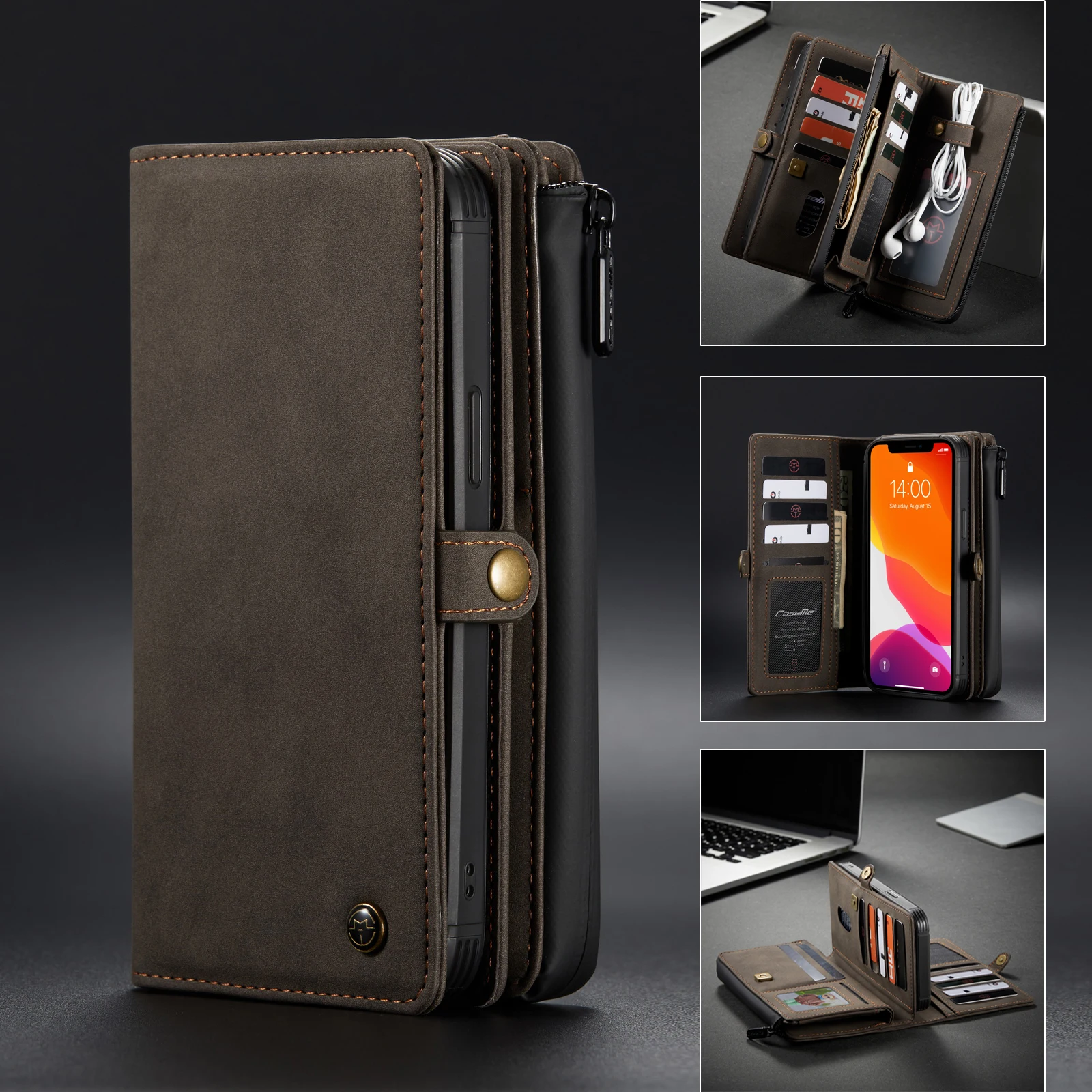 Чехол CaseMe для IPhone 12 Mini 11 Pro X XS Max XR 7 8 Plus многофункциональный флип кошелек из