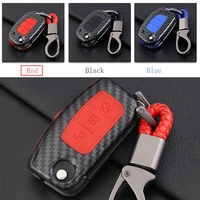 abs carbon fiber shellsilicone cover remote key holder fob casekeychain for ford ecosport fiesta focus