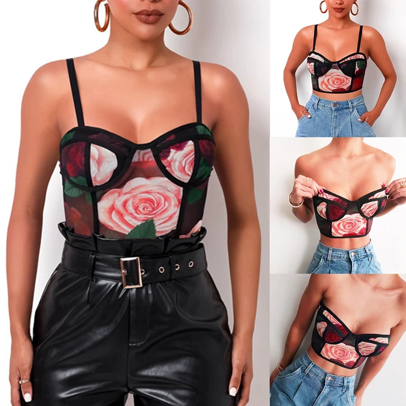 

Топ женский с цветочным принтом, пикантная майка без рукавов, с открытой спиной, модный ретро Топ, на лето