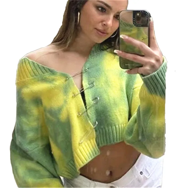 

2021 European American Street Style Spring And Summer New Sweater Coat Plus Size Loose Sexy Tie-dye Cardigan Casual Top JD1036