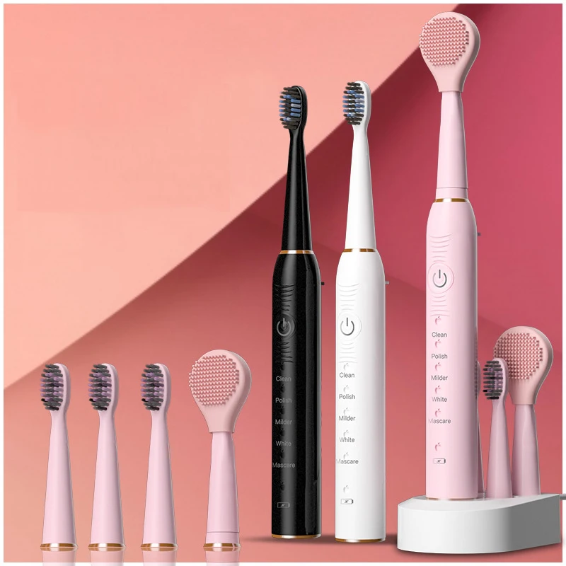 Звуковая перезаряжаемая электрическая зубная щетка с 3 сменными головками 2