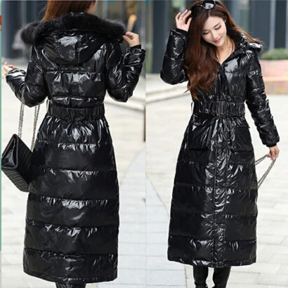 Женское пальто на белом утином пуху облегающий пуховик большого размера модель