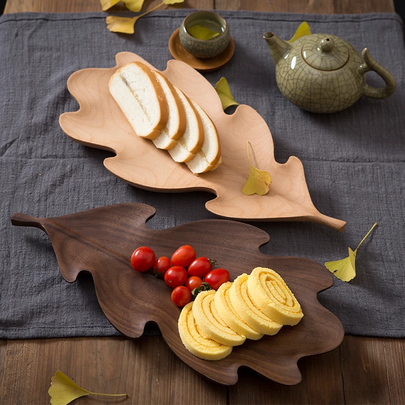

Wooden Japanese solid wood tray black walnut handmade leaf plate creative snack plate tea plate fruit plate