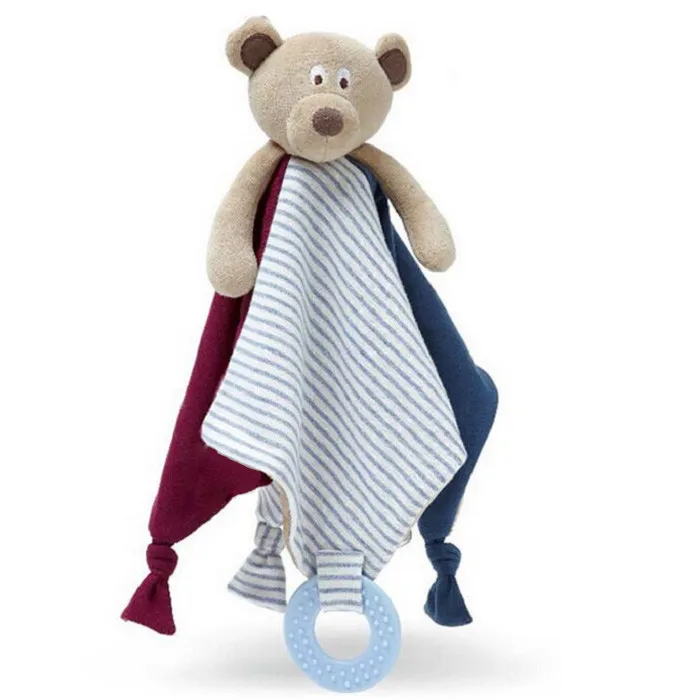

2pcs Baby Toys Comforter Appease Towel Teether Rattle Baby Care Toy Cute Cartoon Bear Soft Plush Rattle Ring Bell Kids bed toys