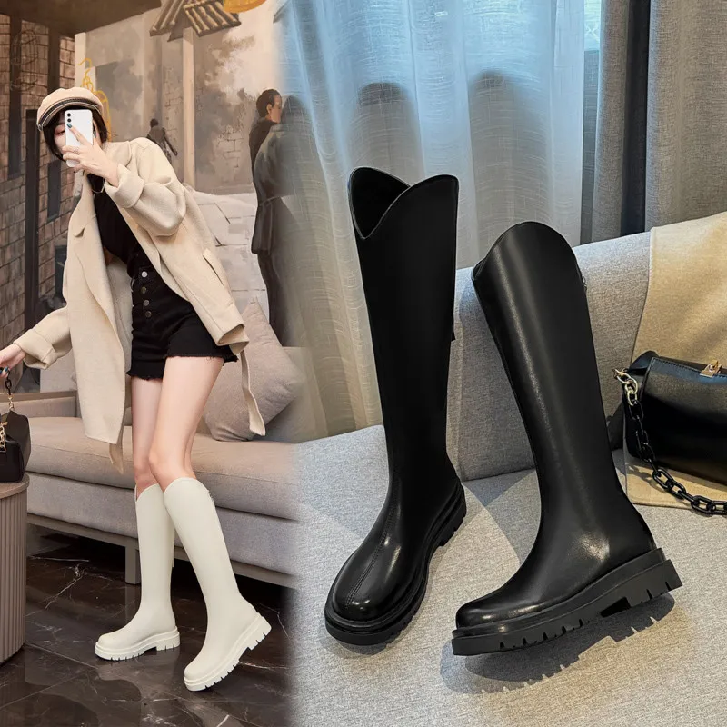 

2021 New Slim Flat High Boots Thick-soled Women's Slim Thick-soled Over-the-knee Boots Women's Shoes Black Winter Long Motorcycl