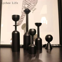 lychee life 1pcs black color wooden candlestick succulent tray candle holders desktop wedding home decoration
