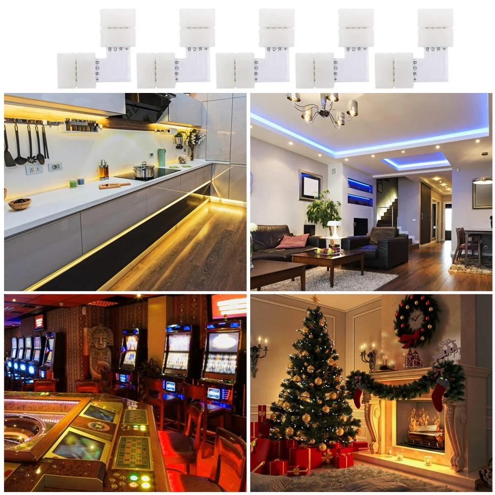 

40PCS Led Strip Connection Connector Kit RGB LED Strip L-Shaped 4-Pin Corner Solderless Connector 10mm White Gapless Adapter
