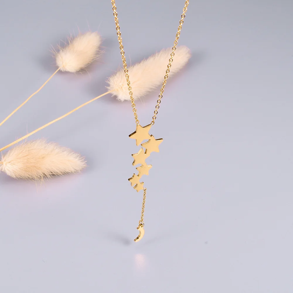 

Amaiyllis 18K Gold Tassel Star Clavicle Necklace Pendants Pentagram Star Long Chain Necklaces For Women Summer Jewellry Gift
