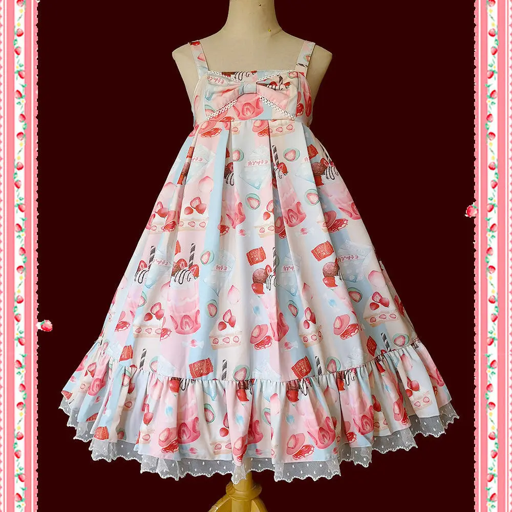 

Lolita Strawberry JSK Tea Party Japanese Style Girl sweet soft ice lolita cosplay Lace dress Maid Costume dress