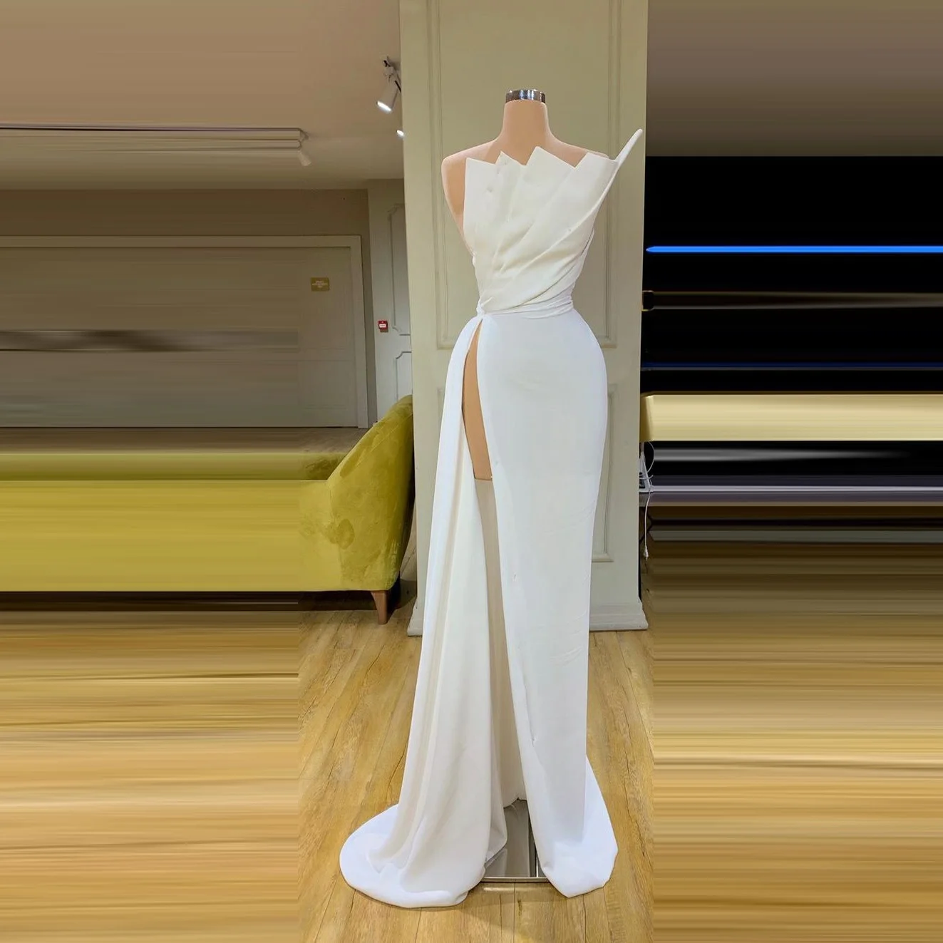 Длинное платье для женщин Формальные платья 2020 белые с высоким разрезом без