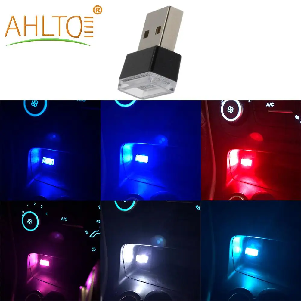 1х Автомобильный USB светодиодный игровой розовый красный синий белый светильник
