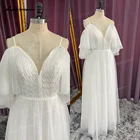 Женское свадебное платье It's yiiya, белое фатиновое платье в стиле бохо с глубоким V-образным вырезом и открытой спиной на лето 2019