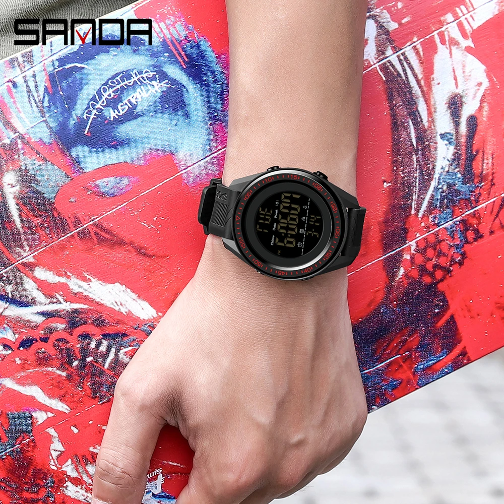 Sanda светодиодные цифровые армейские часы Ультратонкие мужские электронные