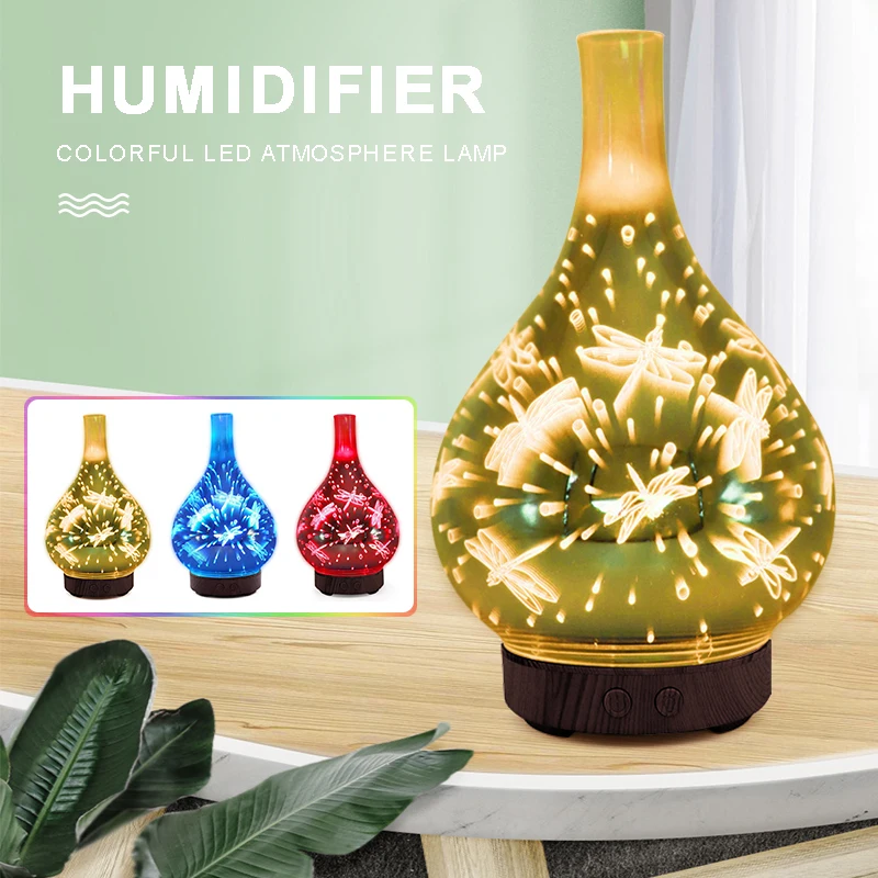 

New Arrival 3D LED Glass Butterfly Ultrasonic Humidifier Portable Mute Essential Oil Aromatherapy Diffuser For Car Office Home