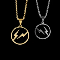 new trendy round lightning pendant necklace for men boy punk hip hop cool necklaces stainless steel jewelry gifts
