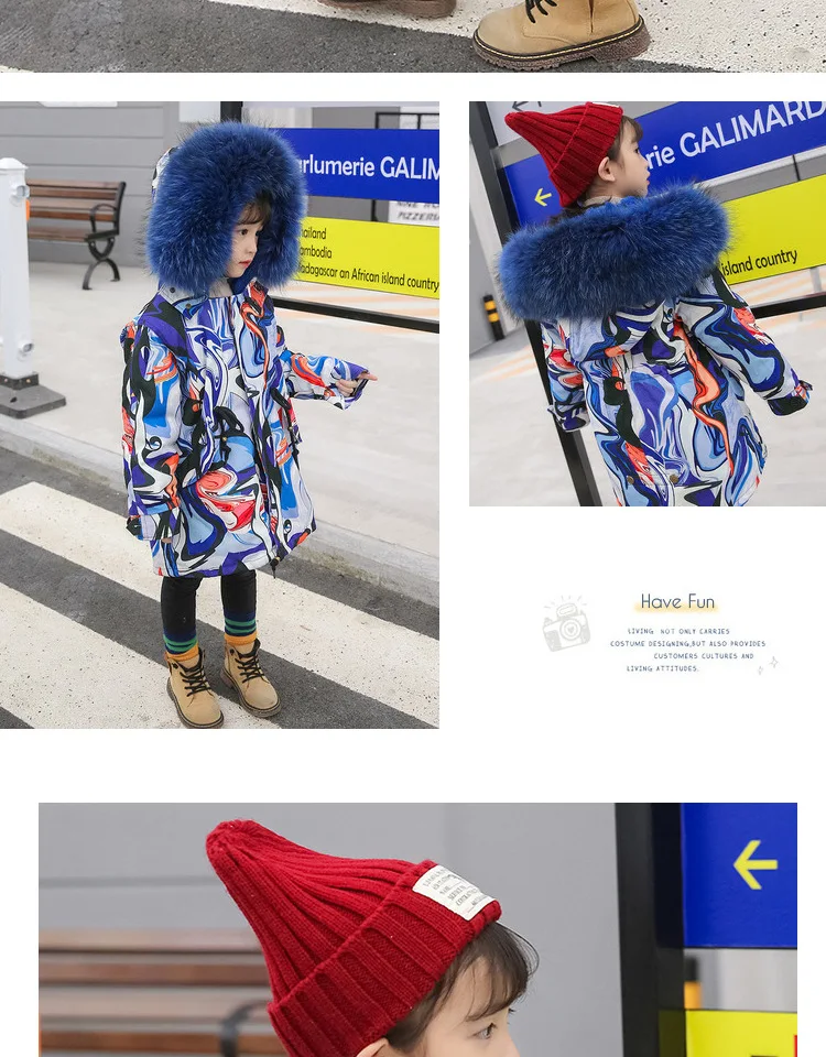Пальто с мехом для девочек, парки зимняя куртка пальто для мальчиков большой воротник из натурального меха енота, натуральная подкладка из кроличьего меха Рекс, Длинная Верхняя одежда TZ339