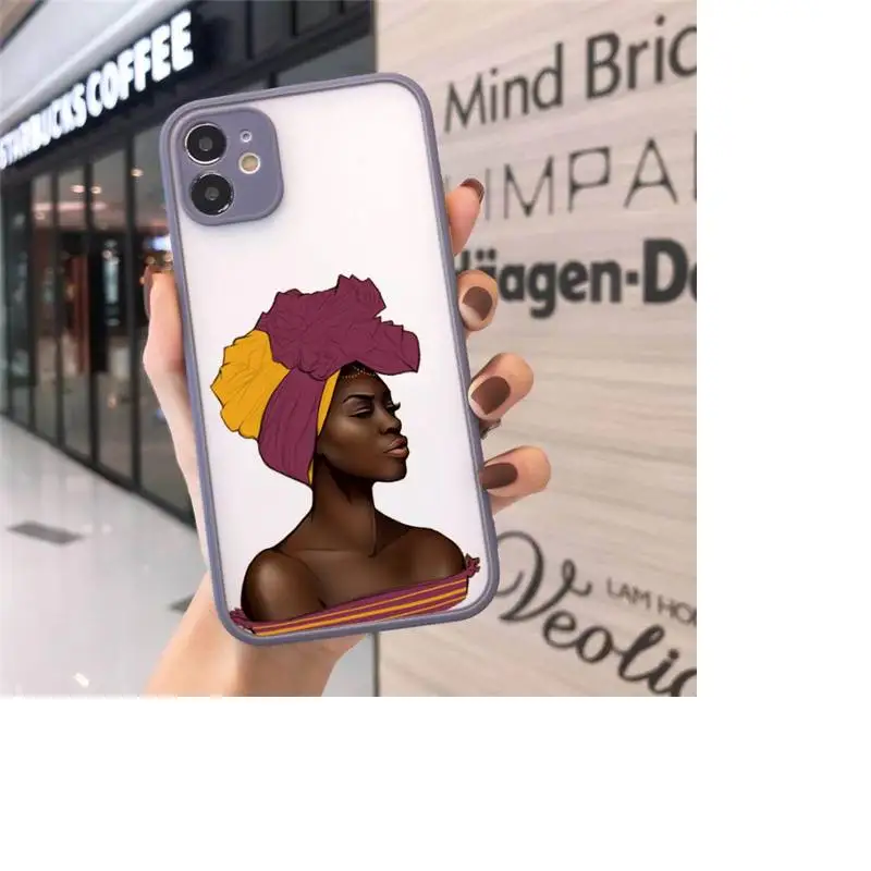 

Art African Girl Phone Case For iPhone 12 11 Mini Pro XR XS Max 7 8 Plus X Matte transparent Gray Cover