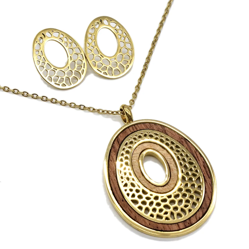 AMUMIU деревянная подвеска ожерелье серьги комплект модные ювелирные изделия