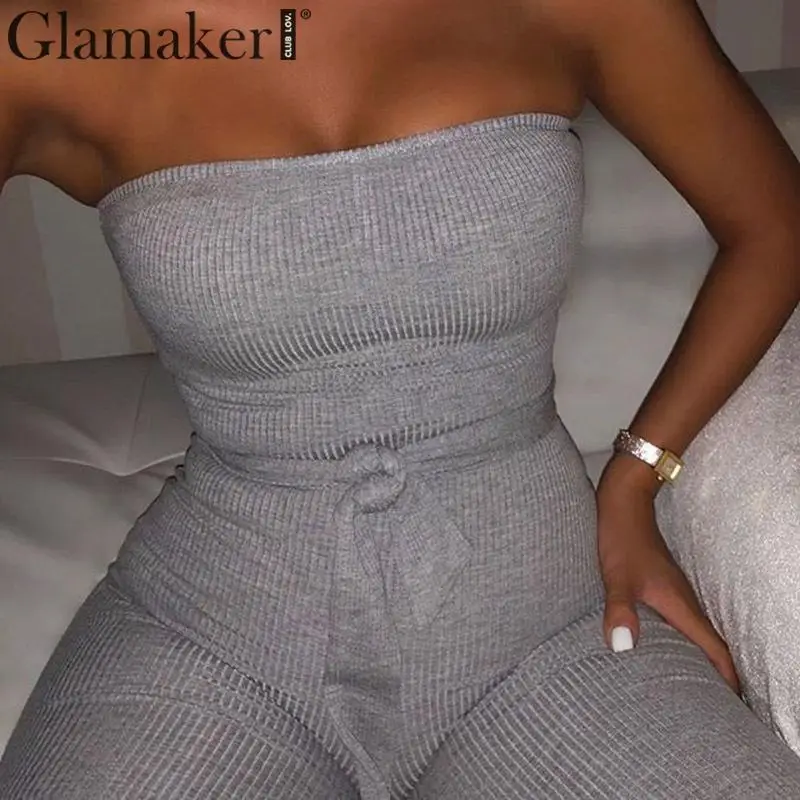 Женский Облегающий комбинезон Glamaker серый бандажный бандо на осень Сексуальные
