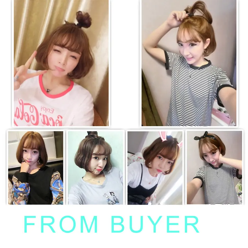

synthetic short bob wig cosplay hair with bangs pale pink curly extensions women black grey lolita color MUMUPI
