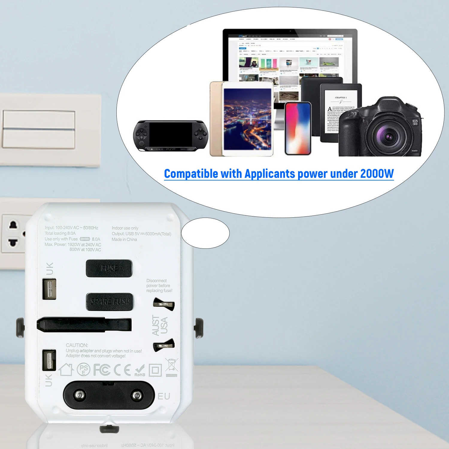 Дорожный адаптер 4 USB по всему миру Универсальный дорожный настенное зарядное