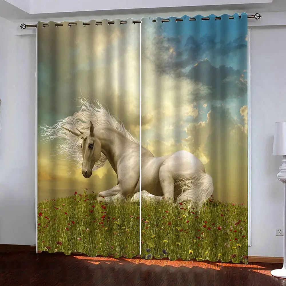 Beautiful Photo Fashion Customized 3D Curtains white horse curtains soundproof windproof | Curtain