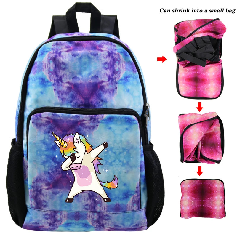 

Bookbag Foldable Backpack Mochila Unicorn Backpacks sac Travel Lightweight Portable 16 School Folding Bag