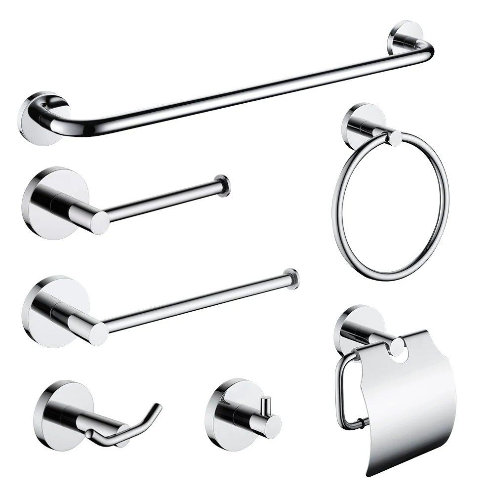 

Wall SUS 304 Stainless Steel Bathroom Hardware Set Chrome Polished Paper Holder Robe Hook Towel Bar Ring Bathroom Accessories