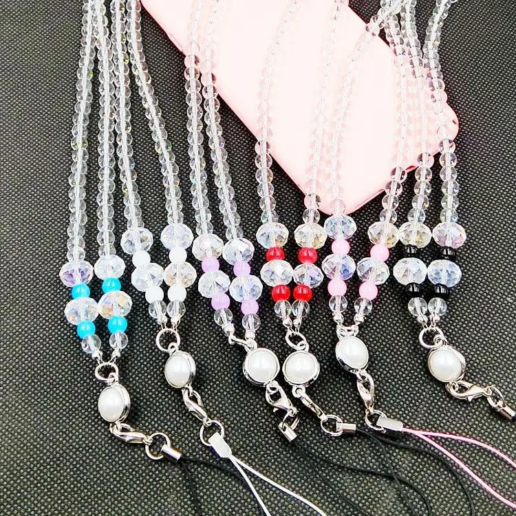 

pearl crystal long lanyard universal Mobile phone hanging neck Anti-lost lanyard for ID card key wholesale phone accessories